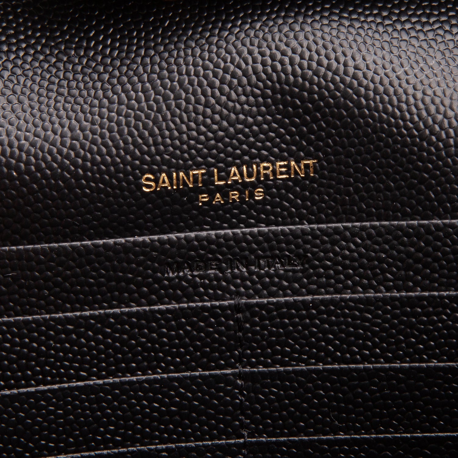 Saint Laurent 2023 Black Grain De Poudre Chevron Cassandre Envelope Chain Wallet w/ Box