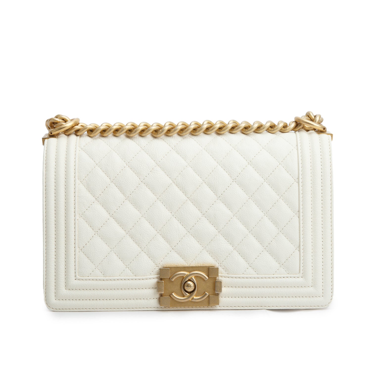 Chanel Cream Caviar Quilted Medium Boy Flap Bag w/ Authenticity Card