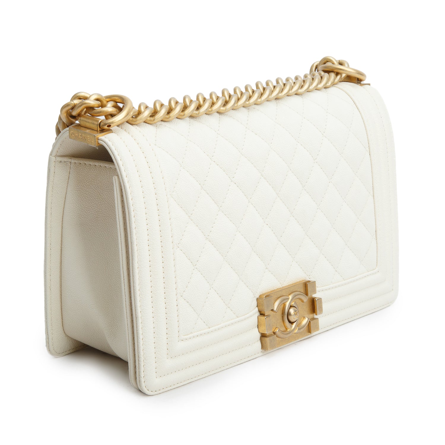 Chanel Cream Caviar Quilted Medium Boy Flap Bag w/ Authenticity Card