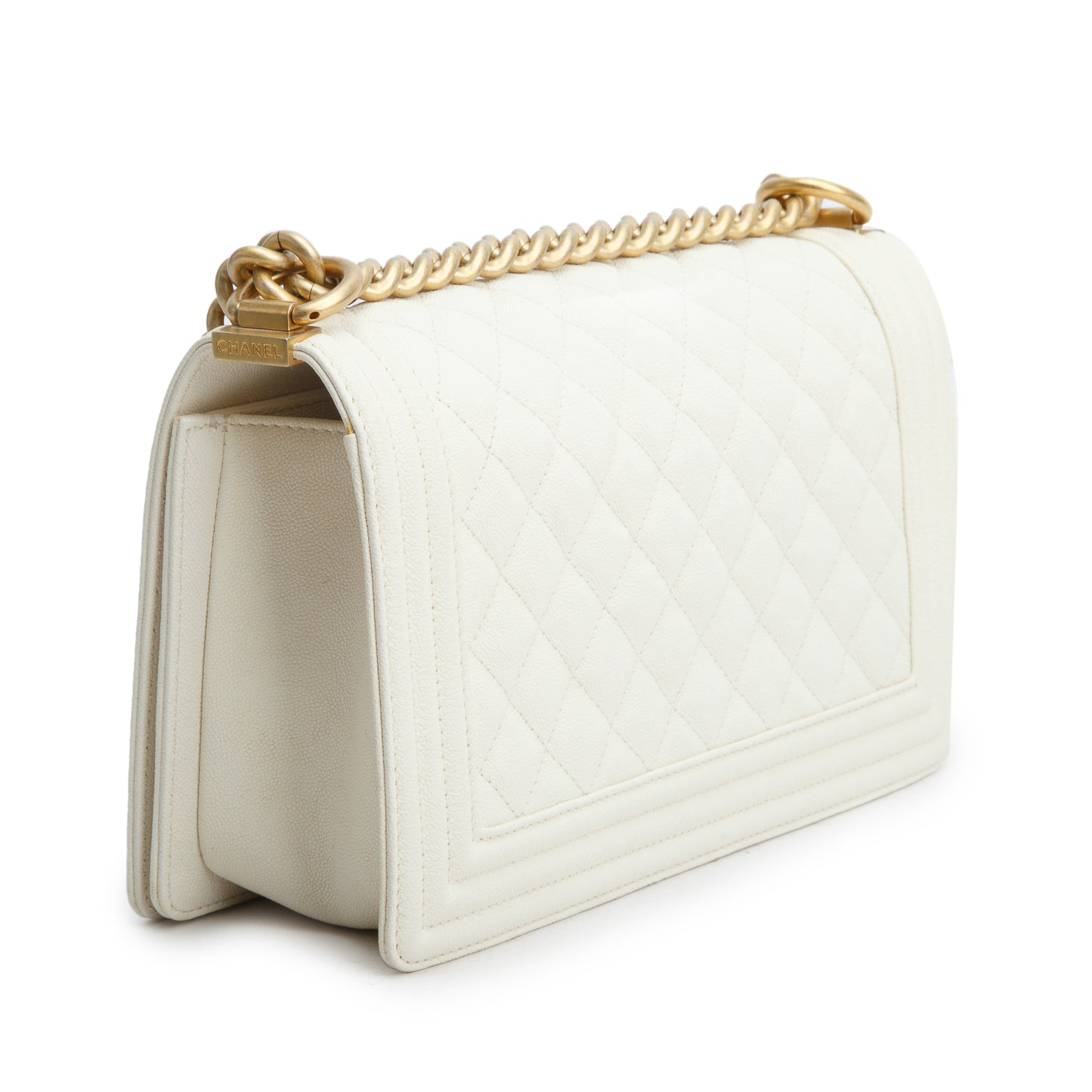 Chanel Cream Caviar Quilted Medium Boy Flap Bag w/ Authenticity Card