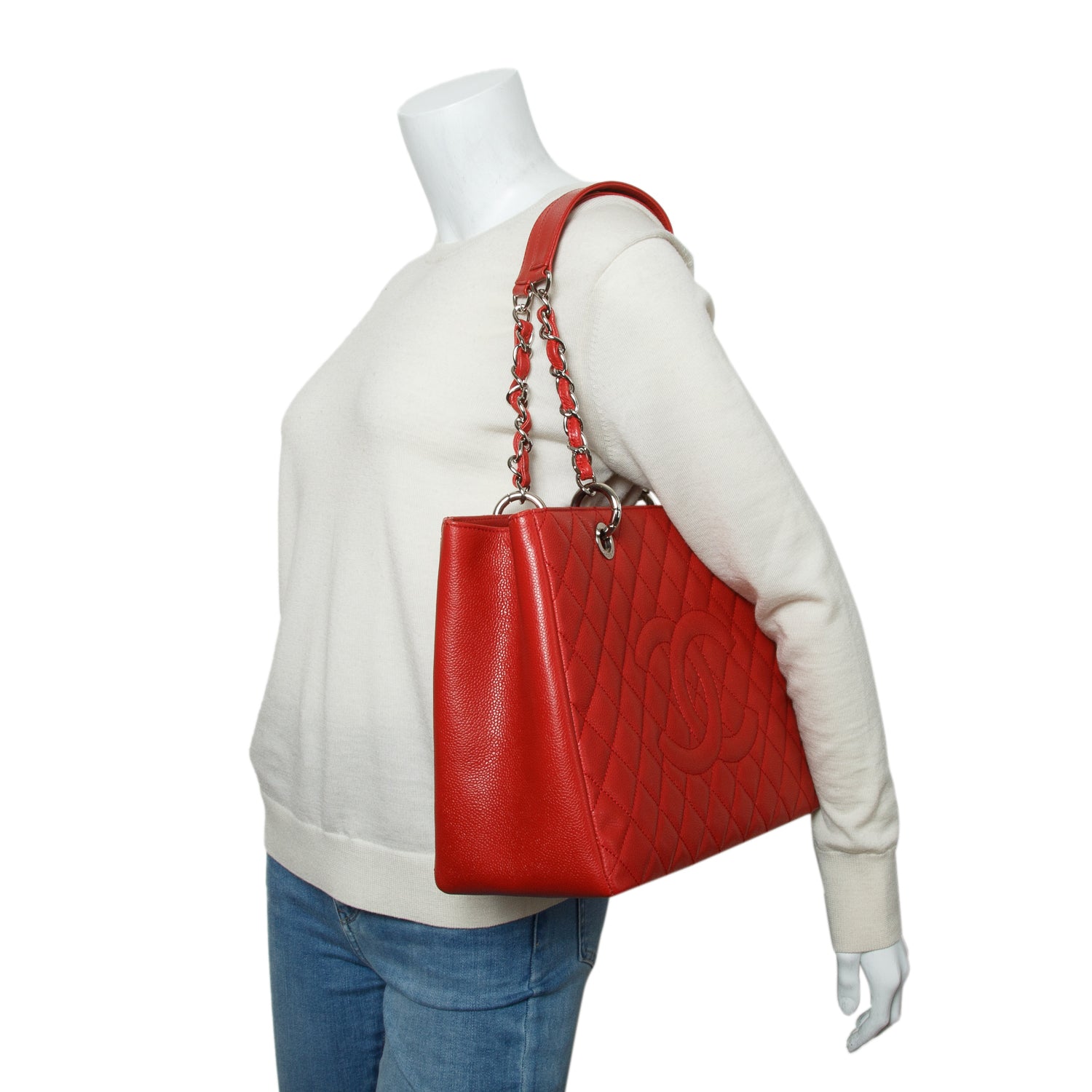 Chanel Red Caviar Leather Grand Shopping Tote (GST) w/ Box