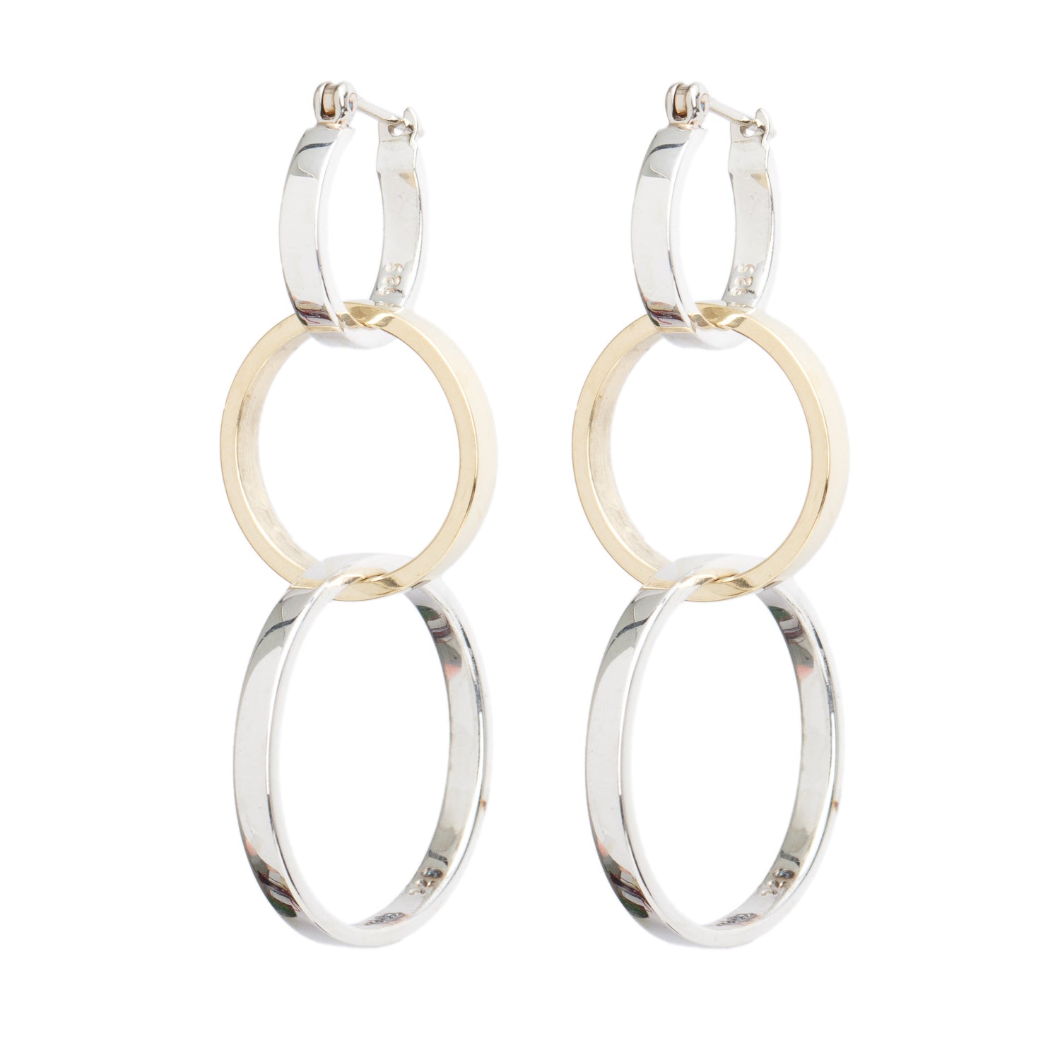 Tiffany & Co. Paloma Picasso Sterling Silver & 18k Yellow Gold Triple Circle Drop Earrings w/ Box