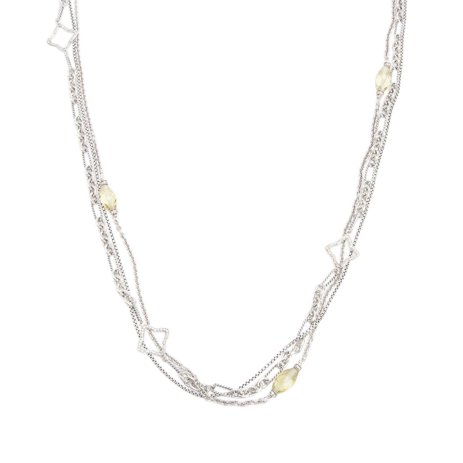 David Yurman Sterling Silver Citrine & Diamond Quatrefoil Multi-Strand Necklace