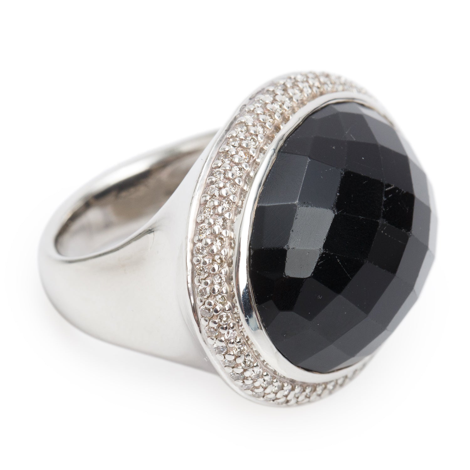 David Yurman Sterling Silver Onyx & Diamonds Oval Albion Ring, Size 6