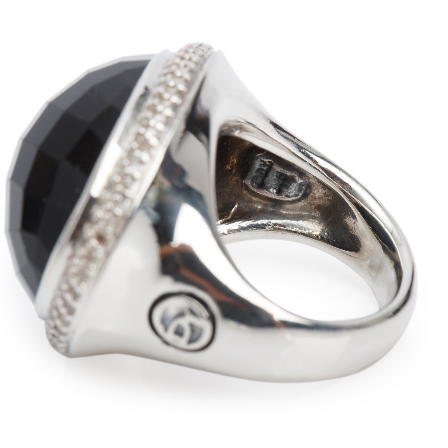 David Yurman Sterling Silver Onyx & Diamonds Oval Albion Ring, Size 6