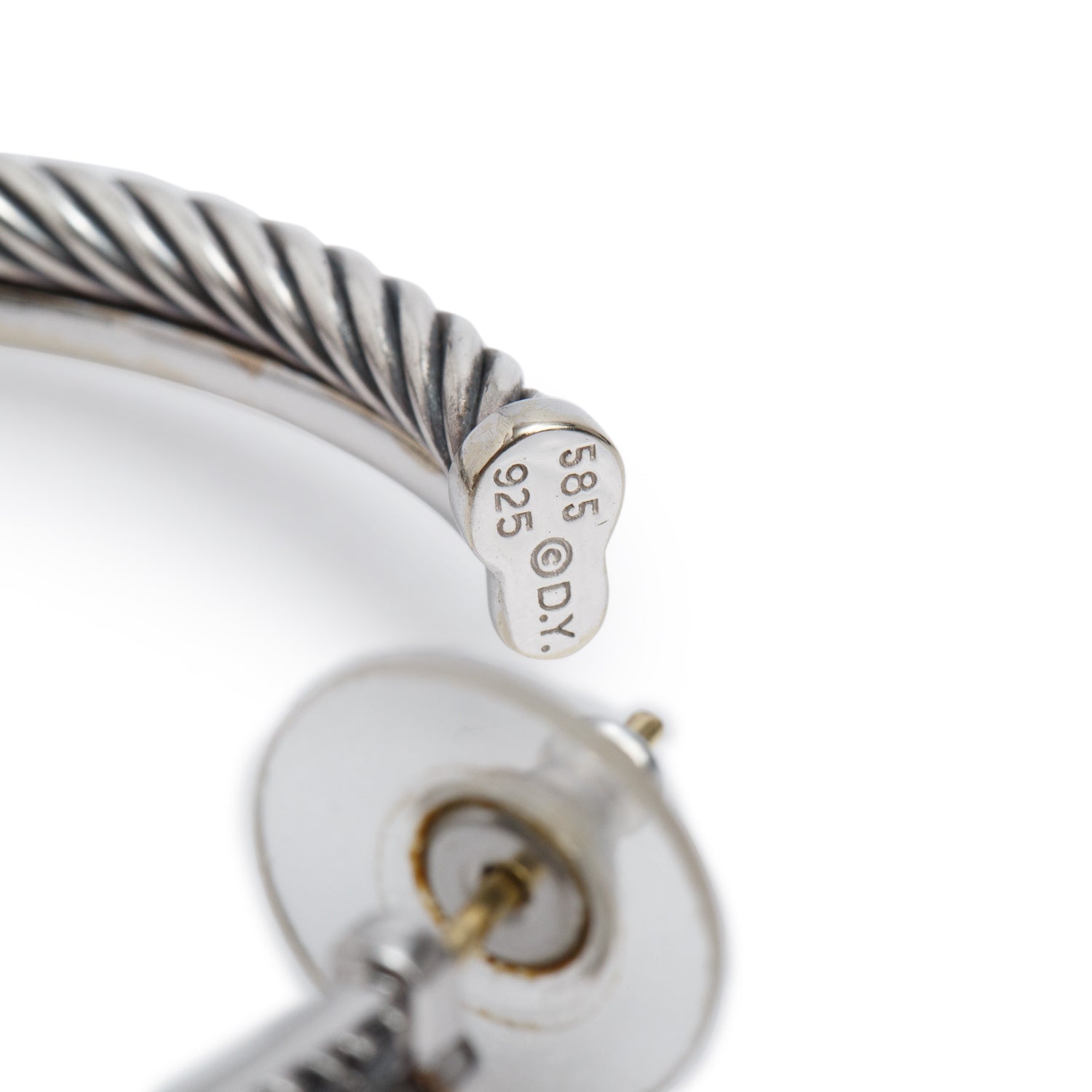 David Yurman Sterling Silver & 14k Yellow Gold Black Diamond Cable Crossover Hoop Earrings, 44 MM