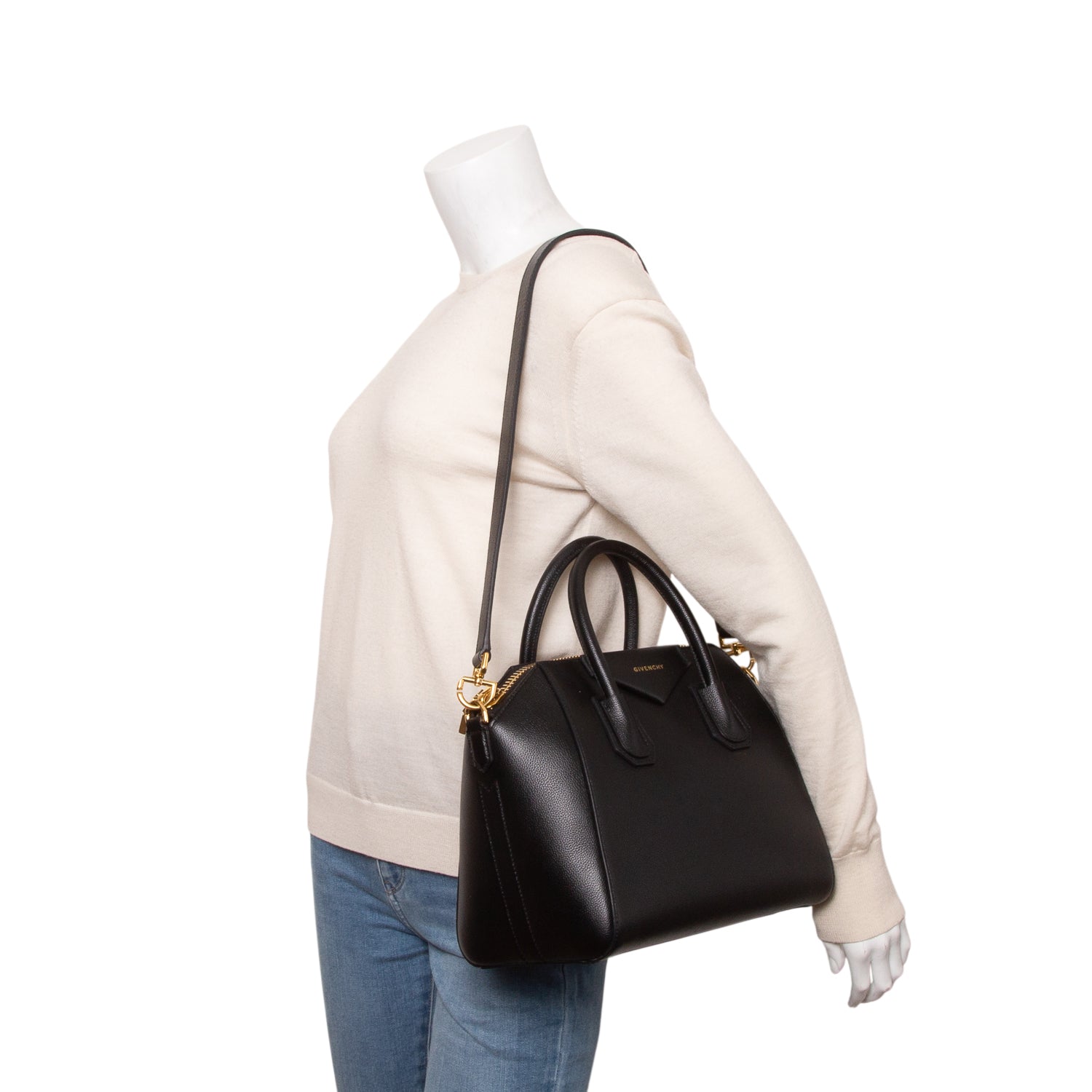 Givenchy 2023 Black Sugar Goatskin Leather Small Antigona w/ Strap