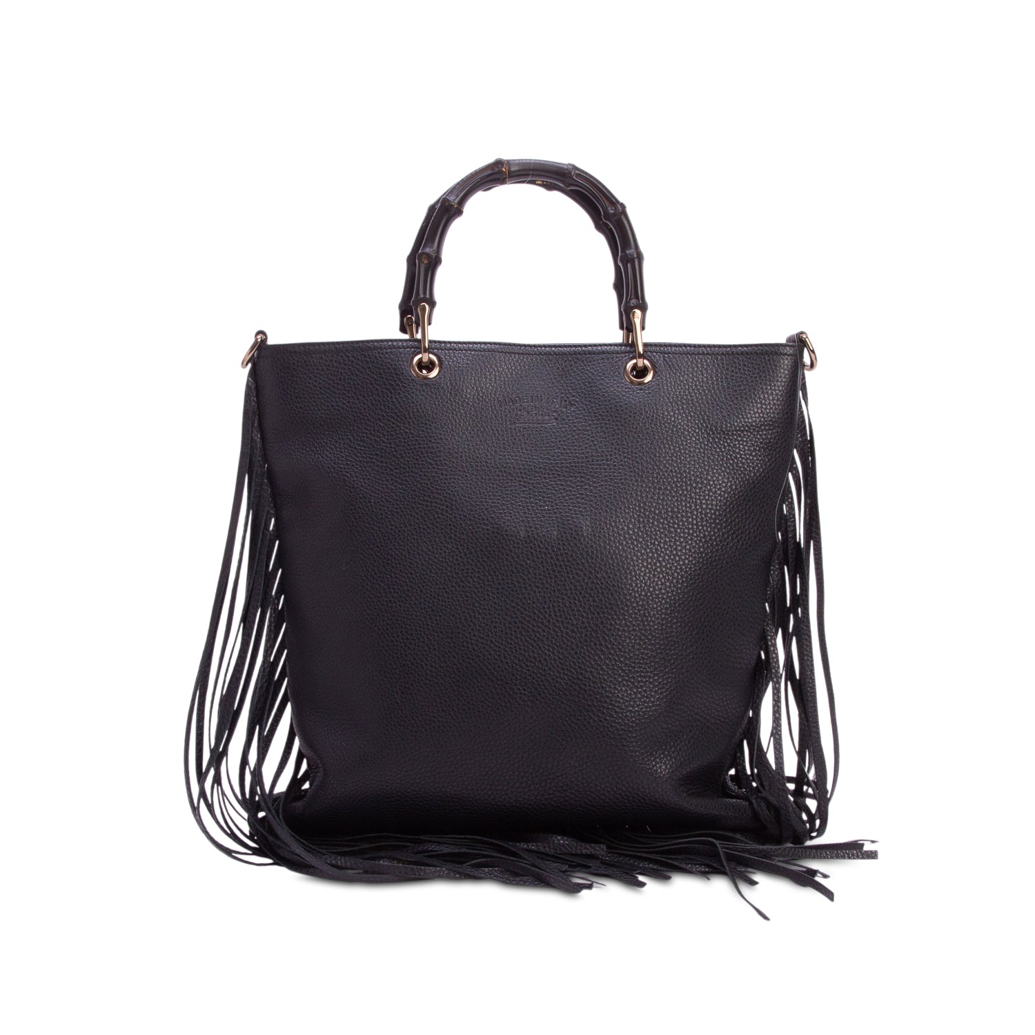 Gucci Black Pebbled Calfskin Bamboo Fringe Shopper Tote