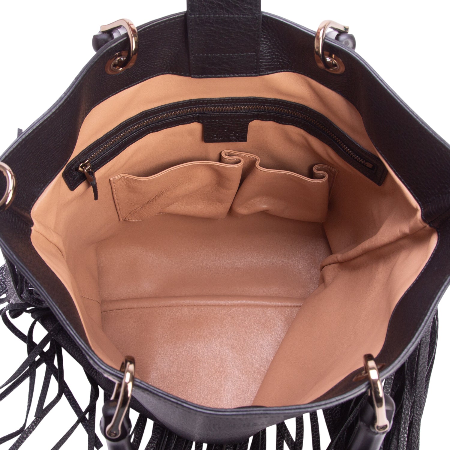 Gucci Black Pebbled Calfskin Bamboo Fringe Shopper Tote