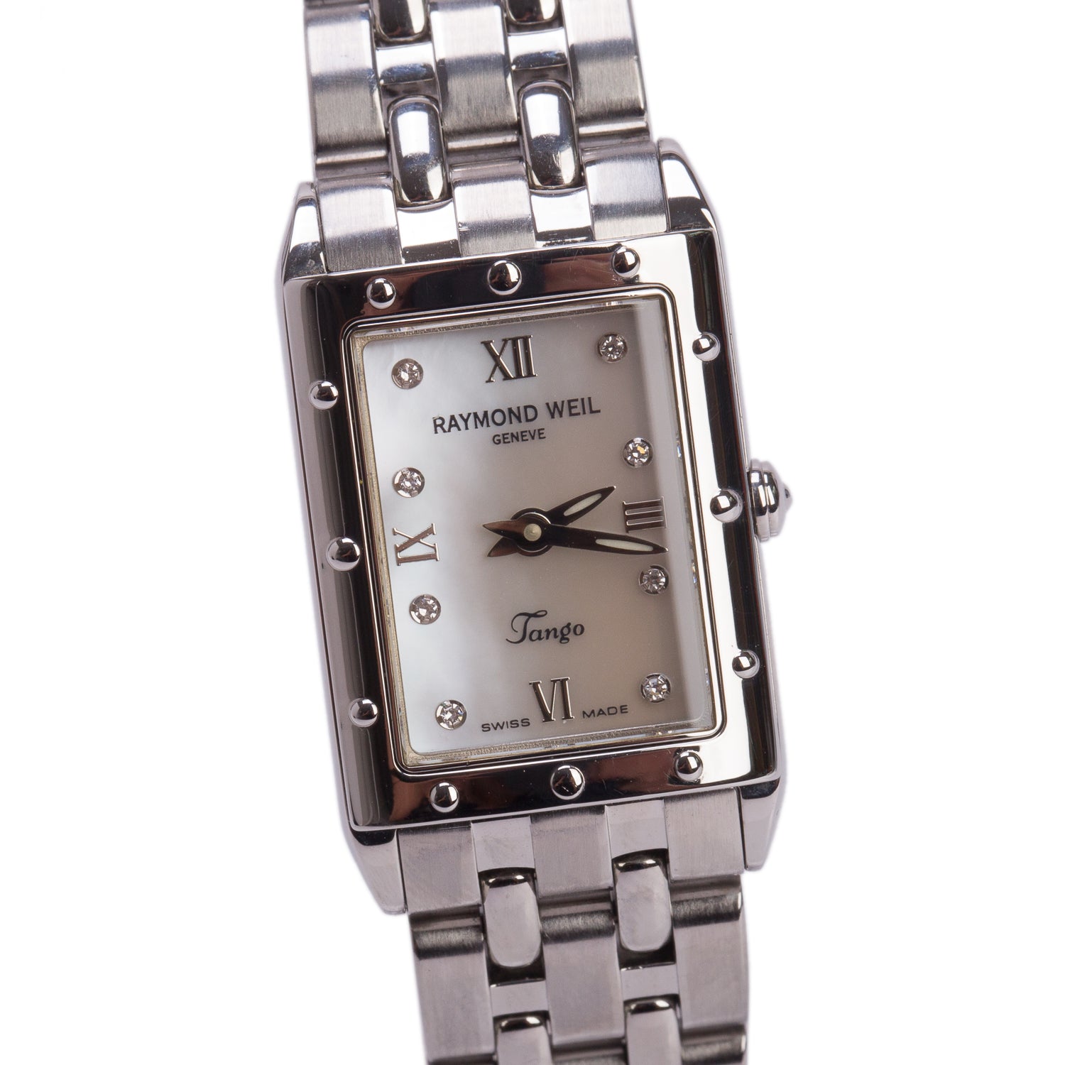 Raymond Weil Stainless Steel Tango Quartz Watch Mother of Pearl Diamond Dial 5971