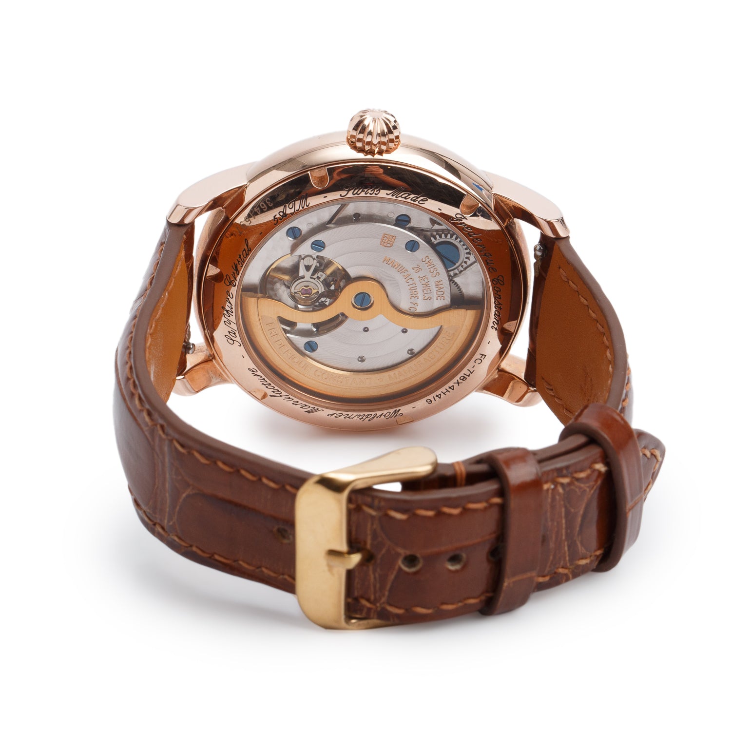 Frederique Constant Rose Gold Plated Stainless Steel Manufacture Worldtimer 42 MM Automatic Watch Brown Dial