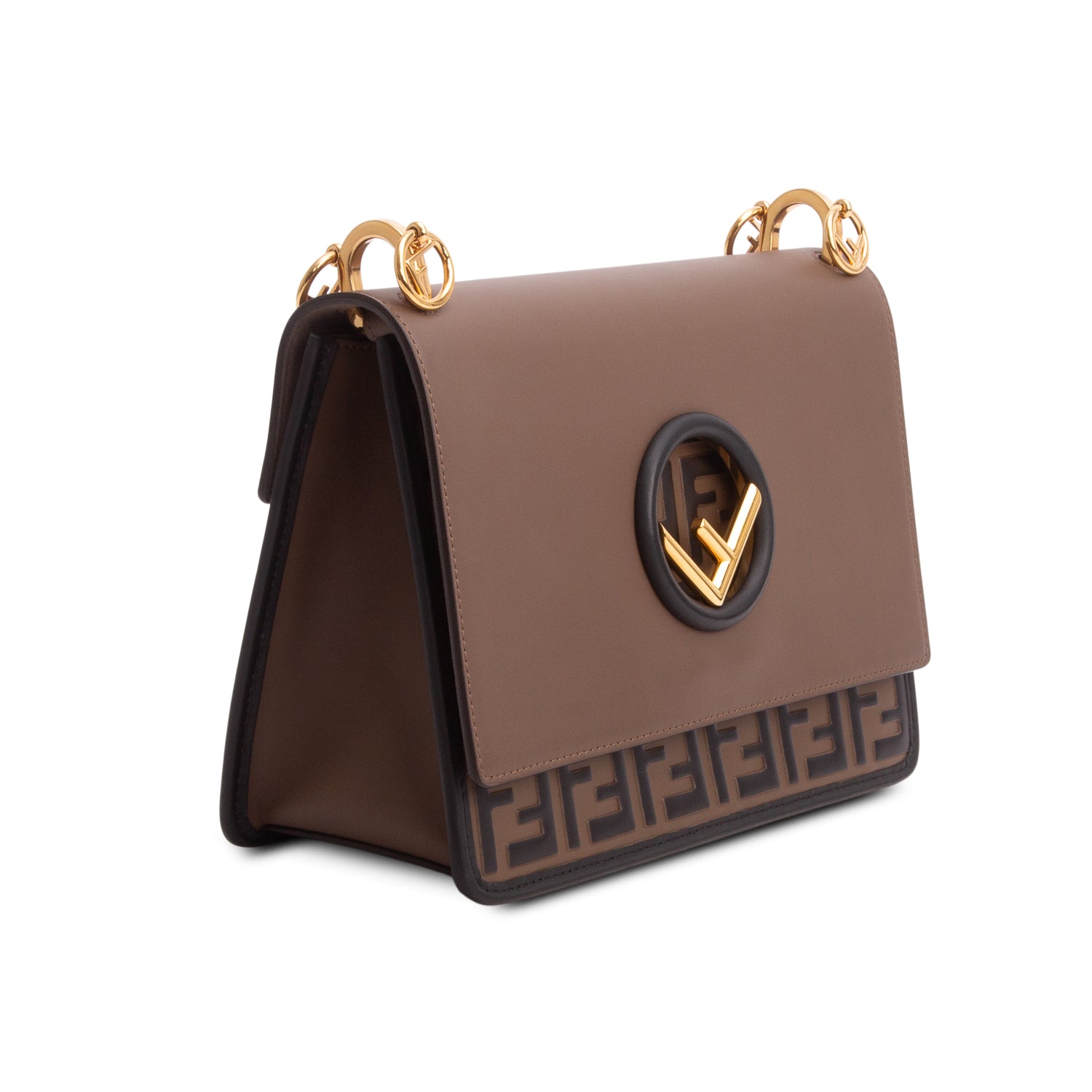 Fendi Brown Vitello Century F is Fendi Bi-Color FF 1974 Embossed Kan I Shoulder Bag w/ Straps