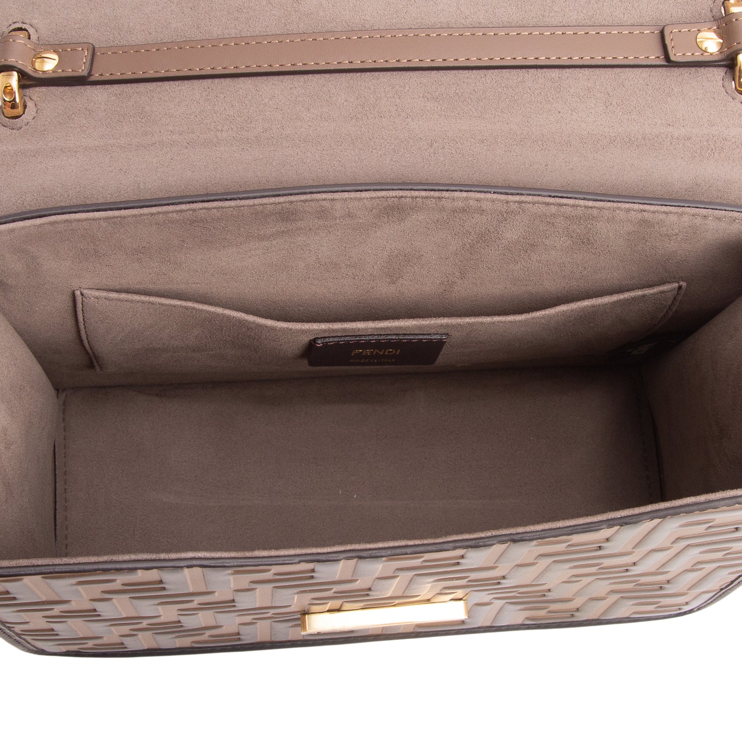 Fendi Brown Vitello Century F is Fendi Bi-Color FF 1974 Embossed Kan I Shoulder Bag w/ Straps