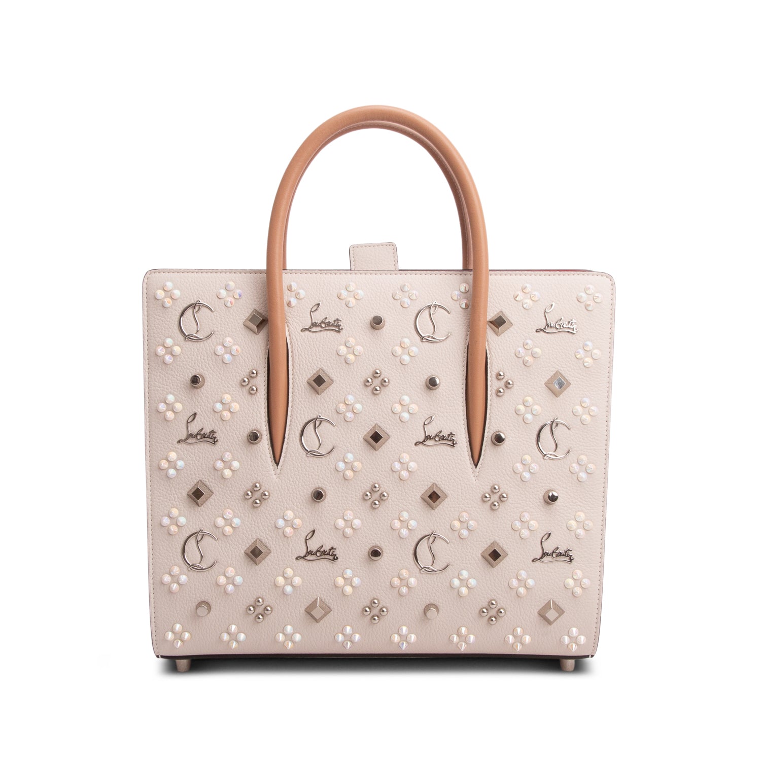 Christian Louboutin Cream Grained Calfskin Spikes Loubinthesky Medium Paloma w/ Strap