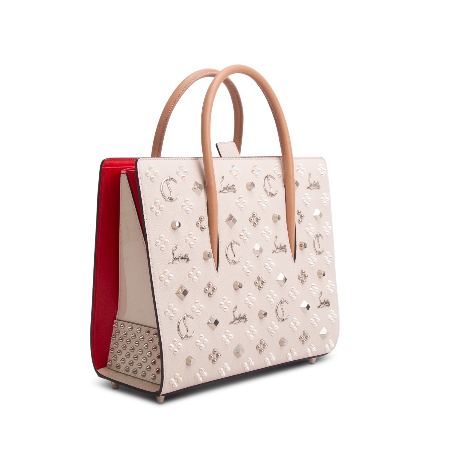 Christian Louboutin Cream Grained Calfskin Spikes Loubinthesky Medium Paloma w/ Strap