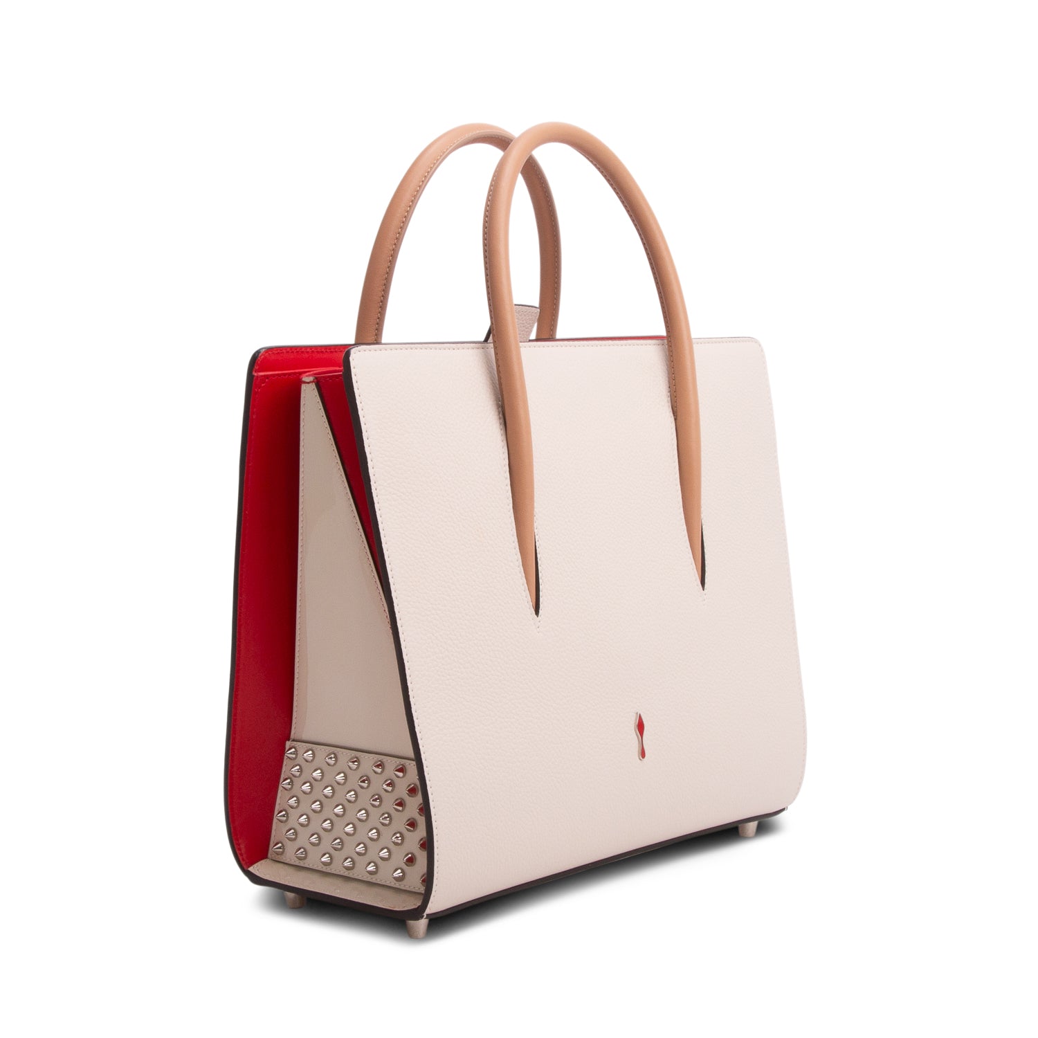 Christian Louboutin Cream Grained Calfskin Spikes Loubinthesky Medium Paloma w/ Strap