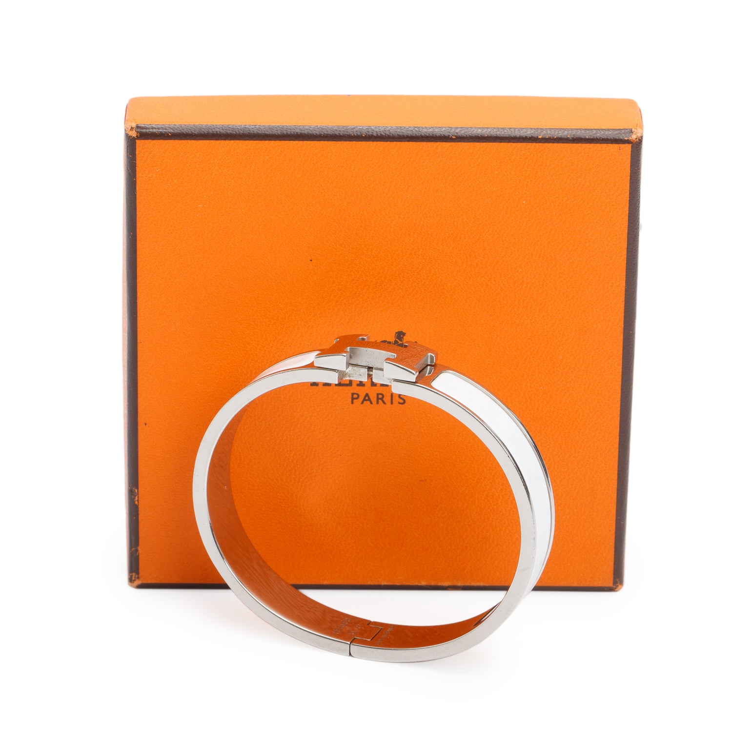 Hermes Palladium Plated White Enamel 12 MM Clic H Bracelet w/ Box