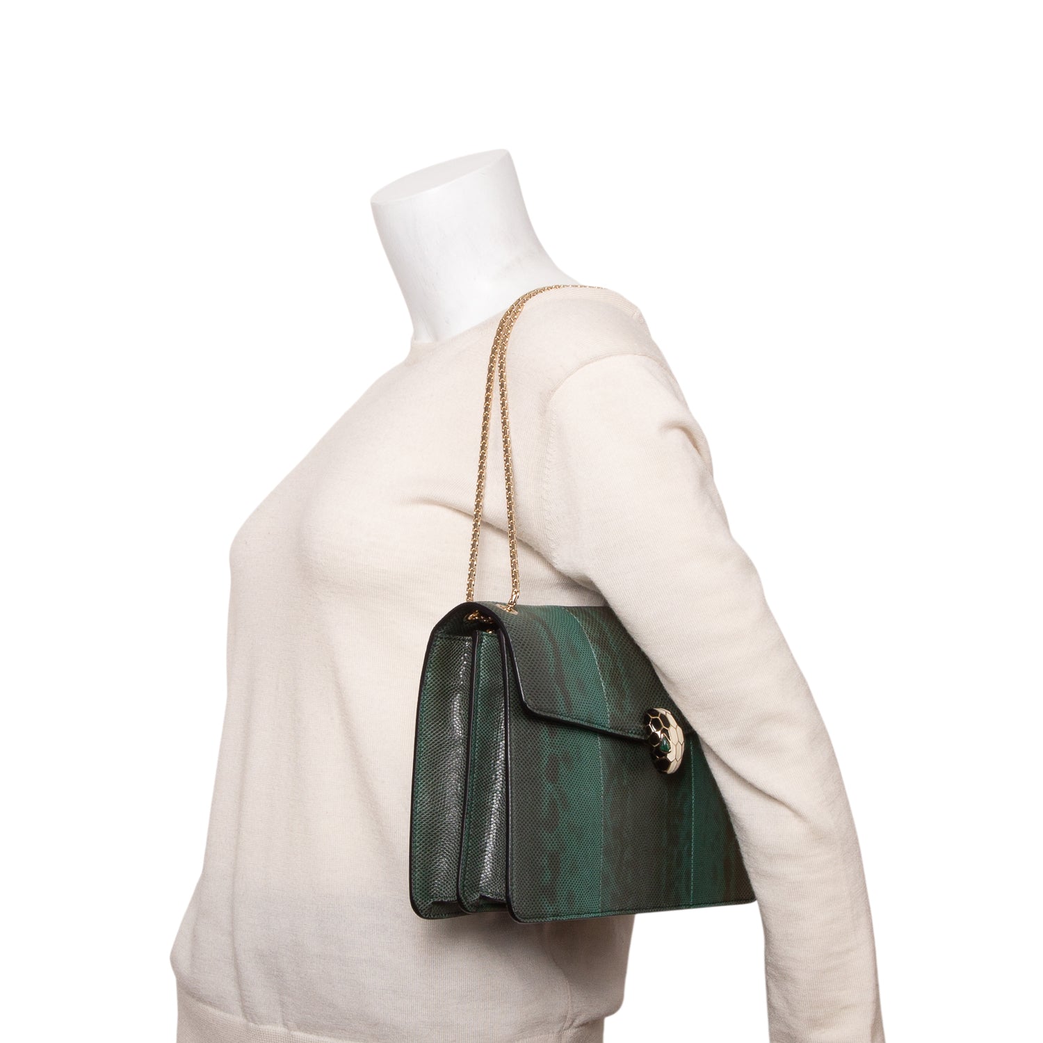Bulgari Green Karung Serpenti Forever Medium Shoulder Bag