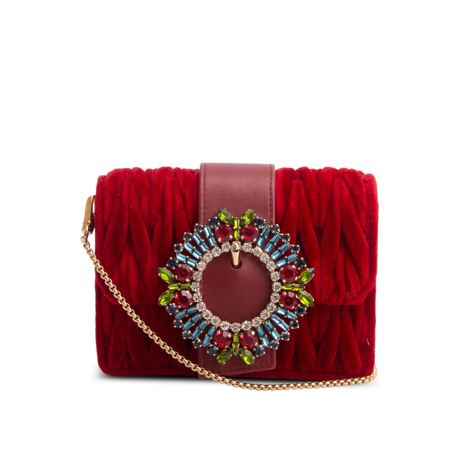 Miu Miu Red Velvet Matelasse Crystal Mini Crossbody Bag w/ Authenticity Card