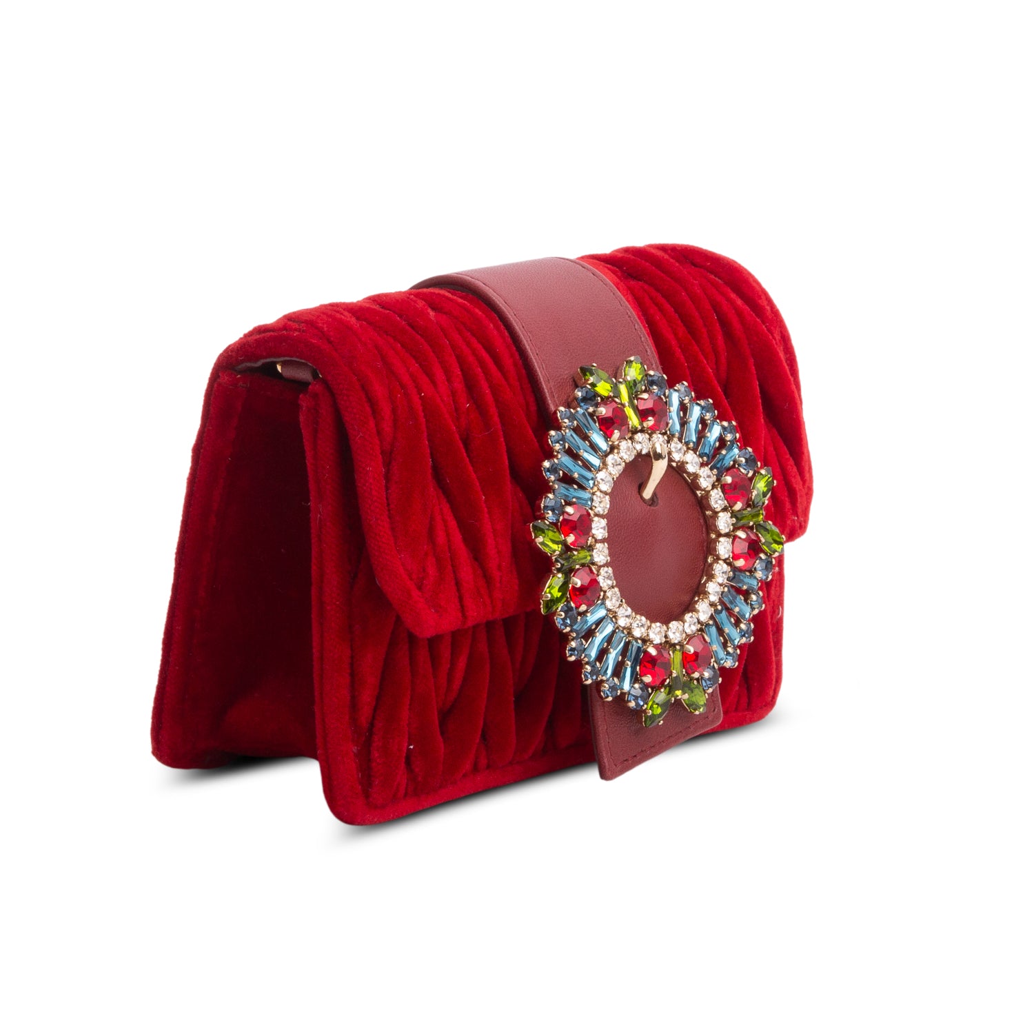 Miu Miu Red Velvet Matelasse Crystal Mini Crossbody Bag w/ Authenticity Card