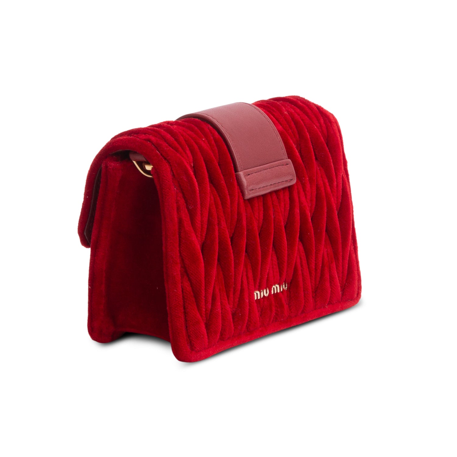 Miu Miu Red Velvet Matelasse Crystal Mini Crossbody Bag w/ Authenticity Card