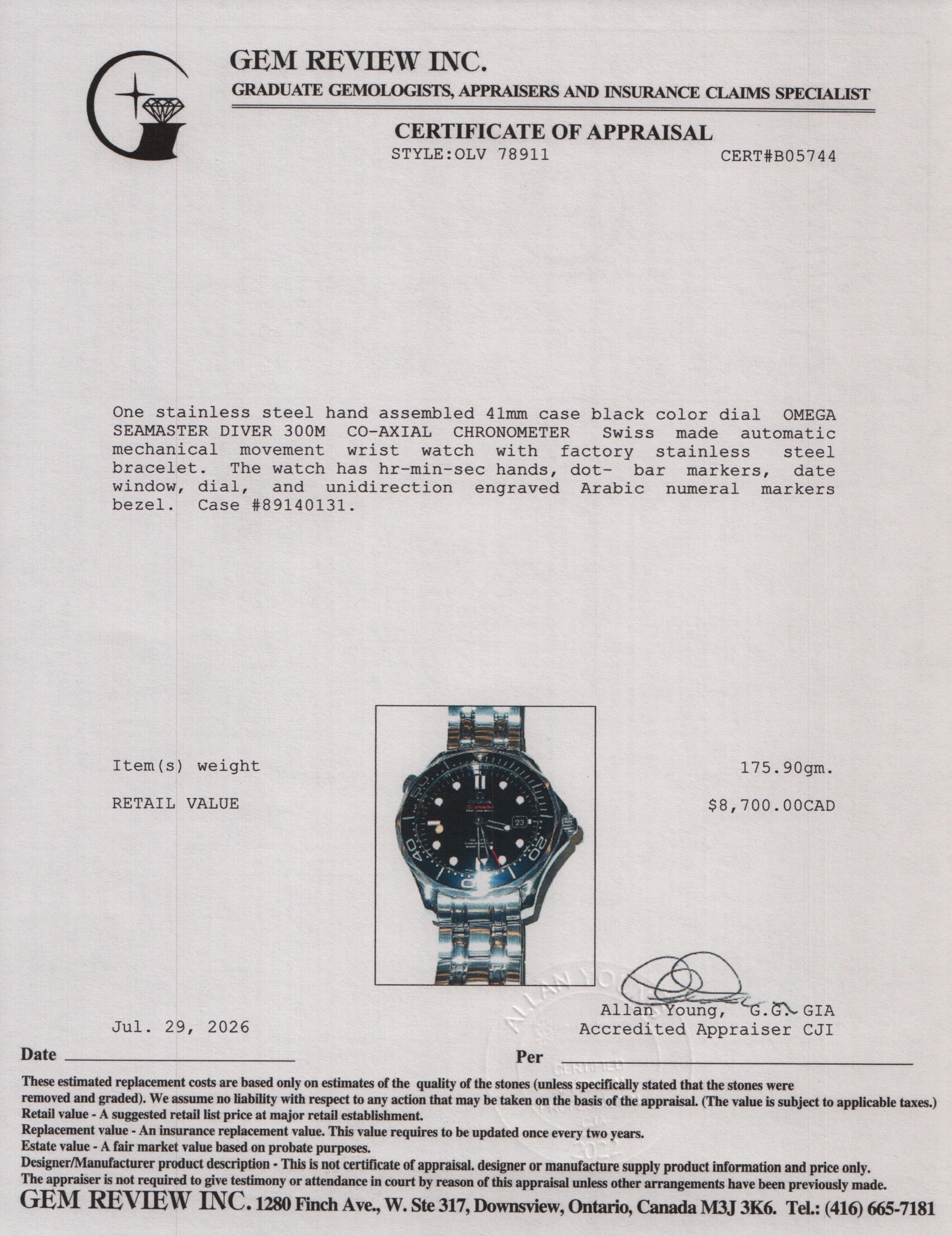 Omega Stainless Steel Seamaster Diver 300M Co-Axial Chronometer 41 MM Automatic Watch Black Dial w/ Box & Papers