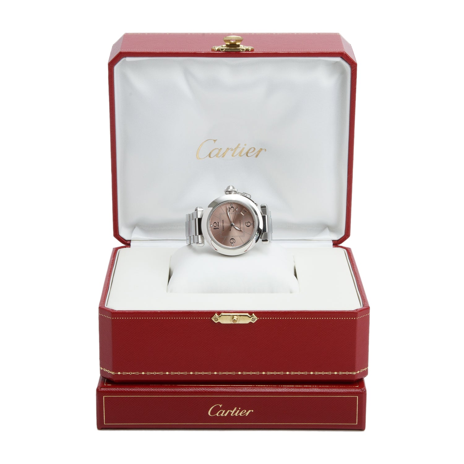 Cartier Stainless Steel Pasha de Cartier 35 MM Automatic Watch Pink Dial 2324 w/ Box & Papers