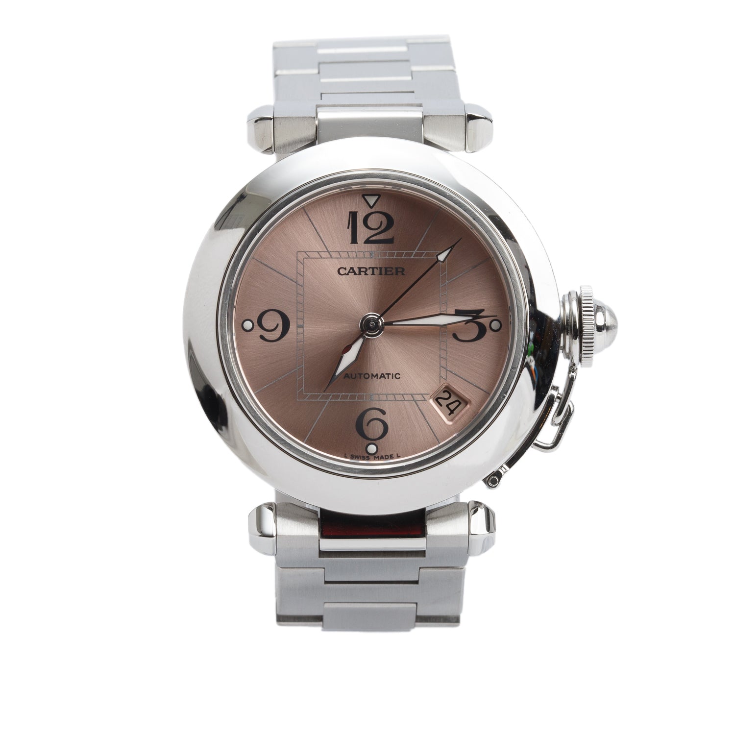 Cartier Stainless Steel Pasha de Cartier 35 MM Automatic Watch Pink Dial 2324 w/ Box & Papers