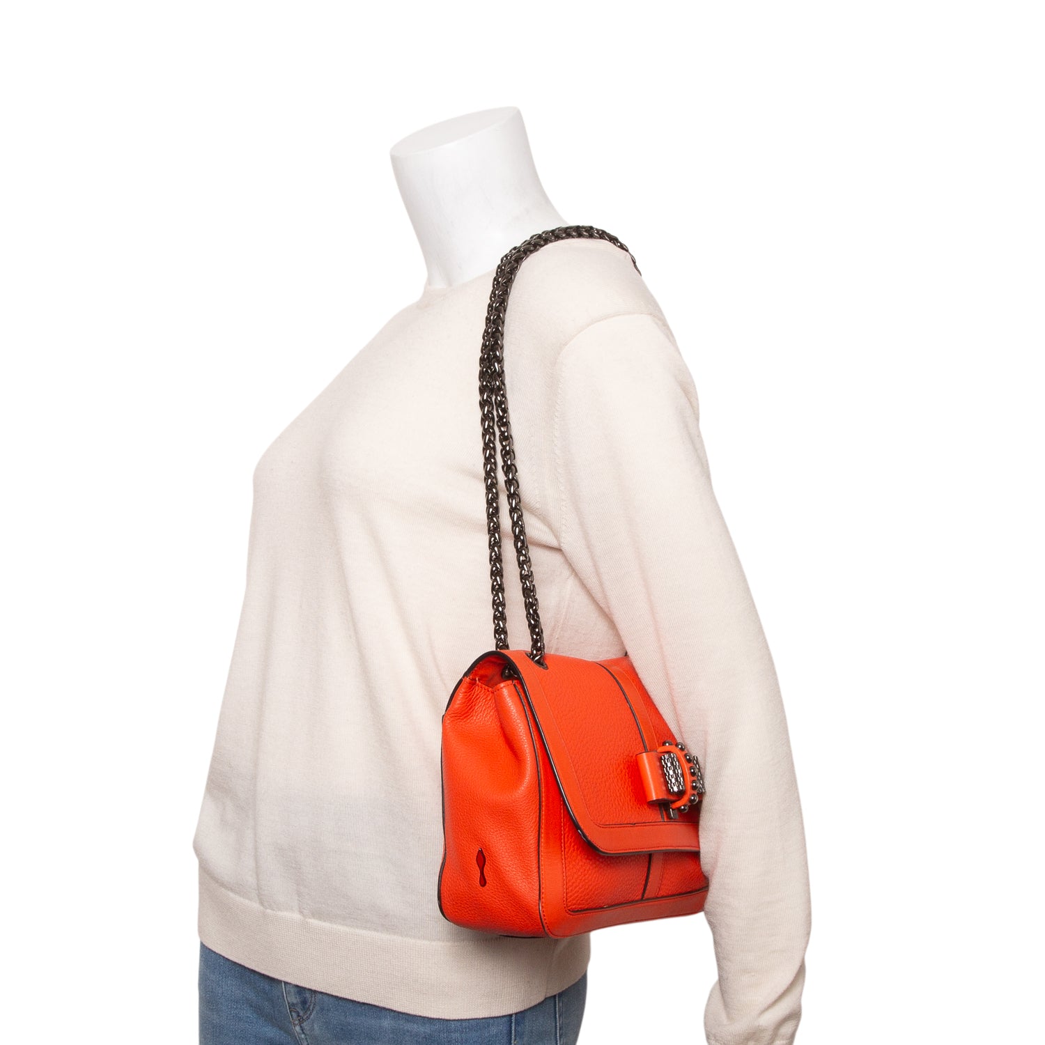 Christian Louboutin Orange Grained Calfskin Sweet Charity Shoulder Bag