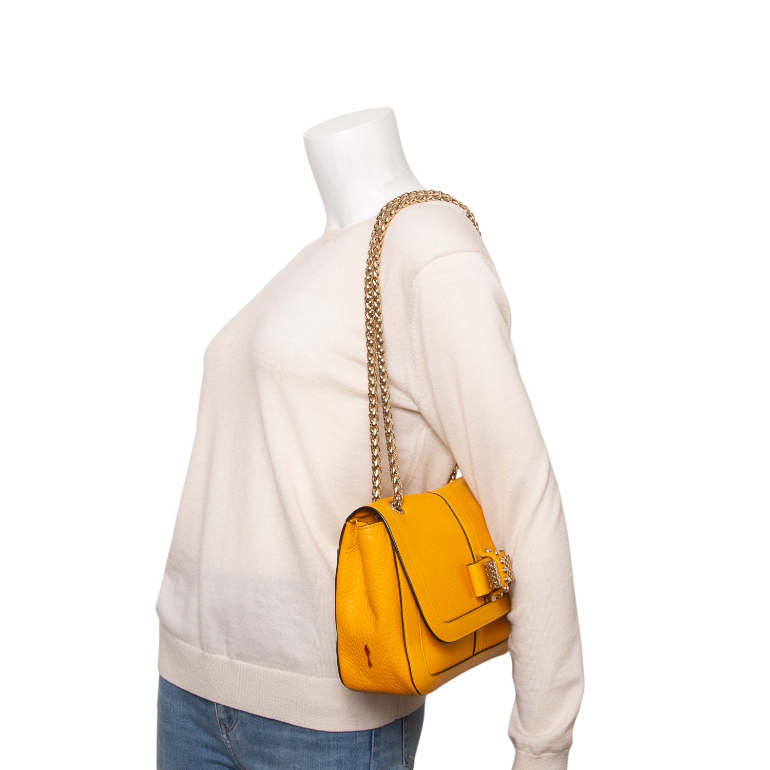 Christian Louboutin Yellow Grained Calfskin Sweet Charity Shoulder Bag