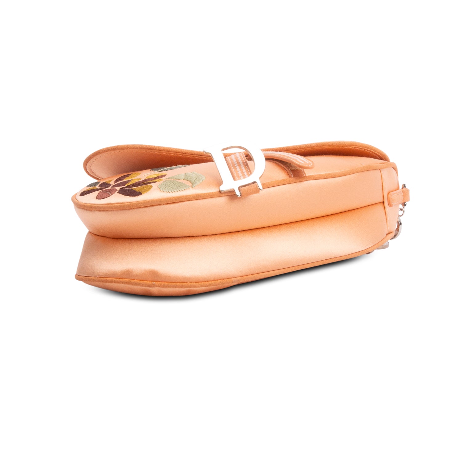 Christian Dior Pink Satin Embroidered Romantic Flowers Saddle Bag