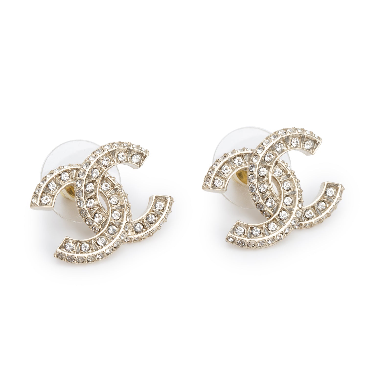 Chanel 2025 Gold Plated Strass CC Stud Earrings w/ Box