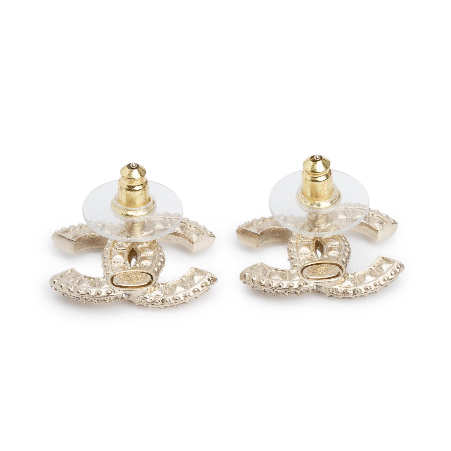 Chanel 2025 Gold Plated Strass CC Stud Earrings w/ Box