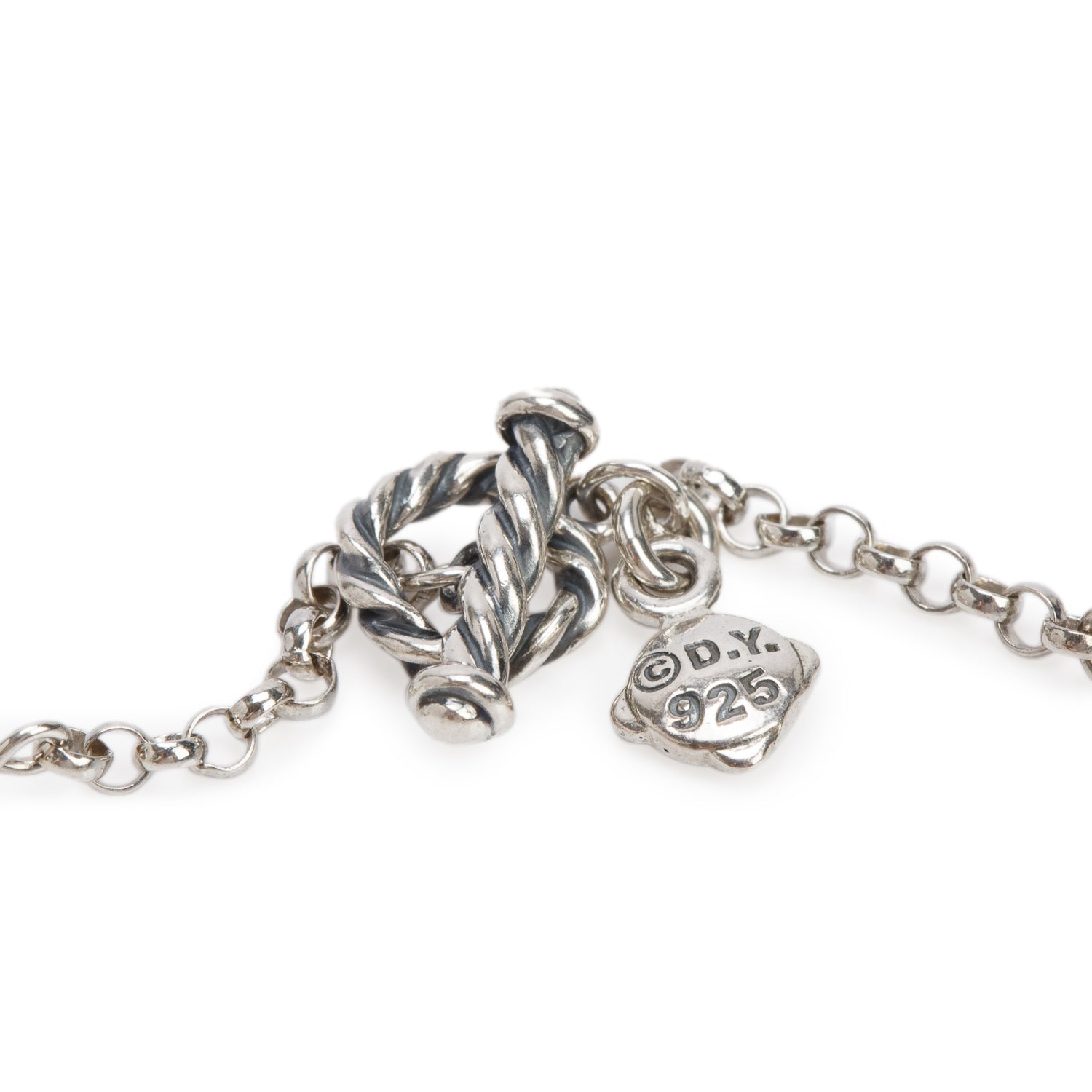 David Yurman Sterling Silver Pearl DY Logo Station Long Necklace
