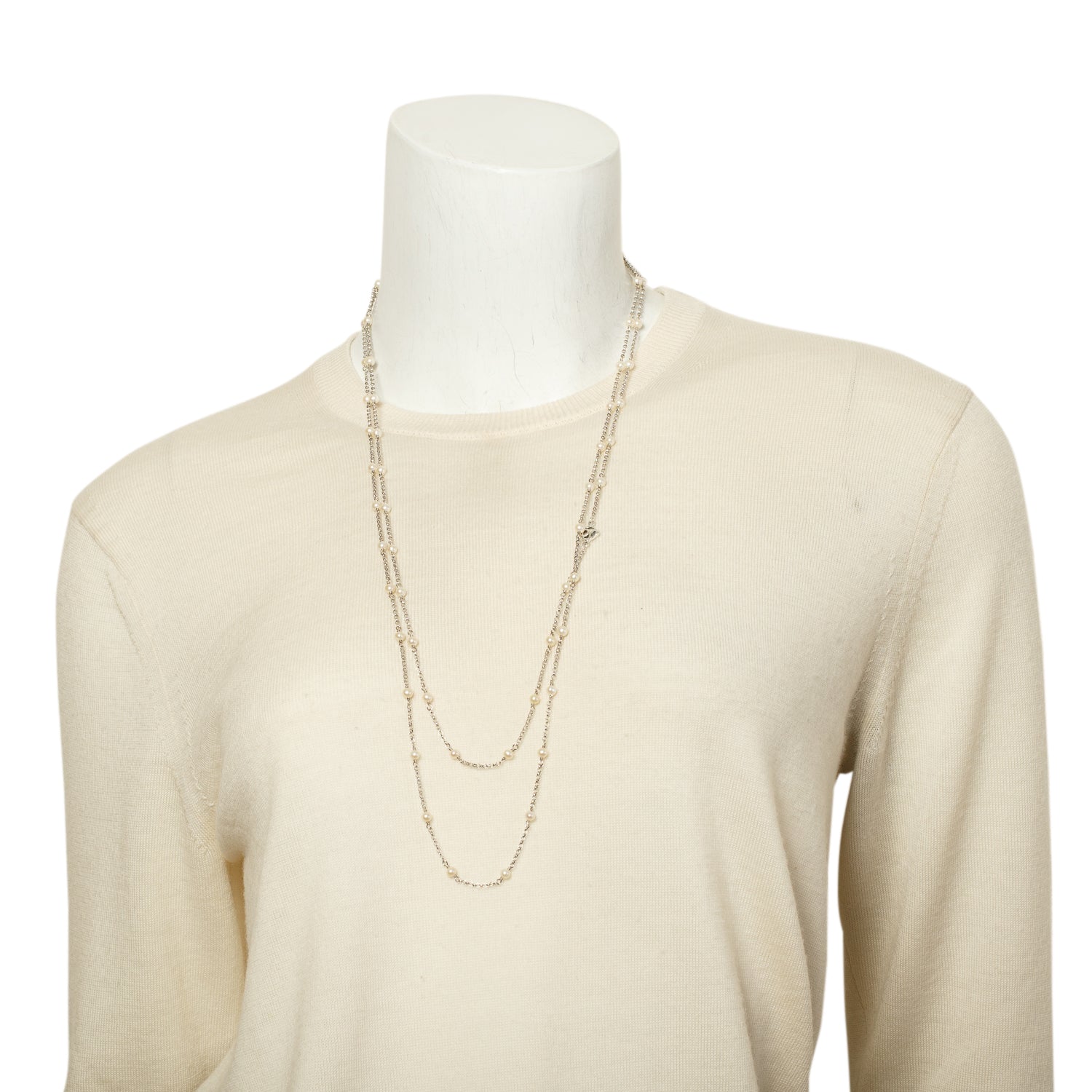 David Yurman Sterling Silver Pearl DY Logo Station Long Necklace