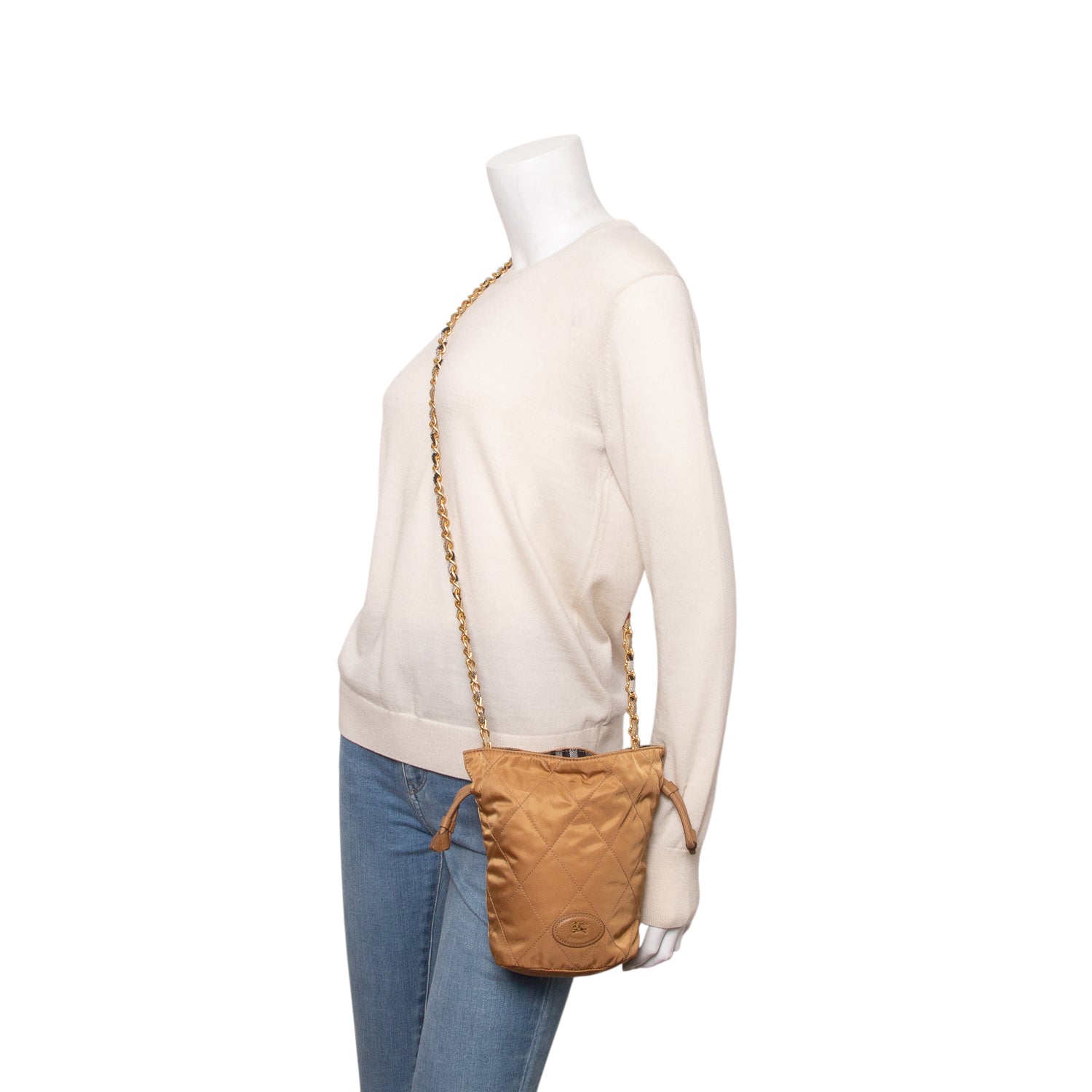 Burberry Tan/Check Nylon Reversible Horseshoe Chain Pouch