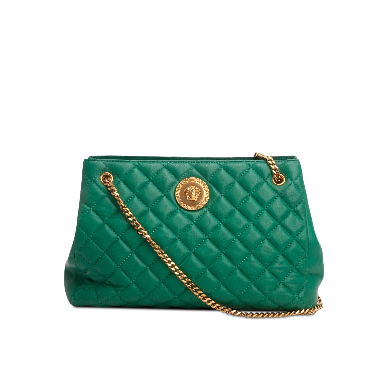 Versace Green Nappa Quilted Leather La Medusa Chain Shoulder Bag