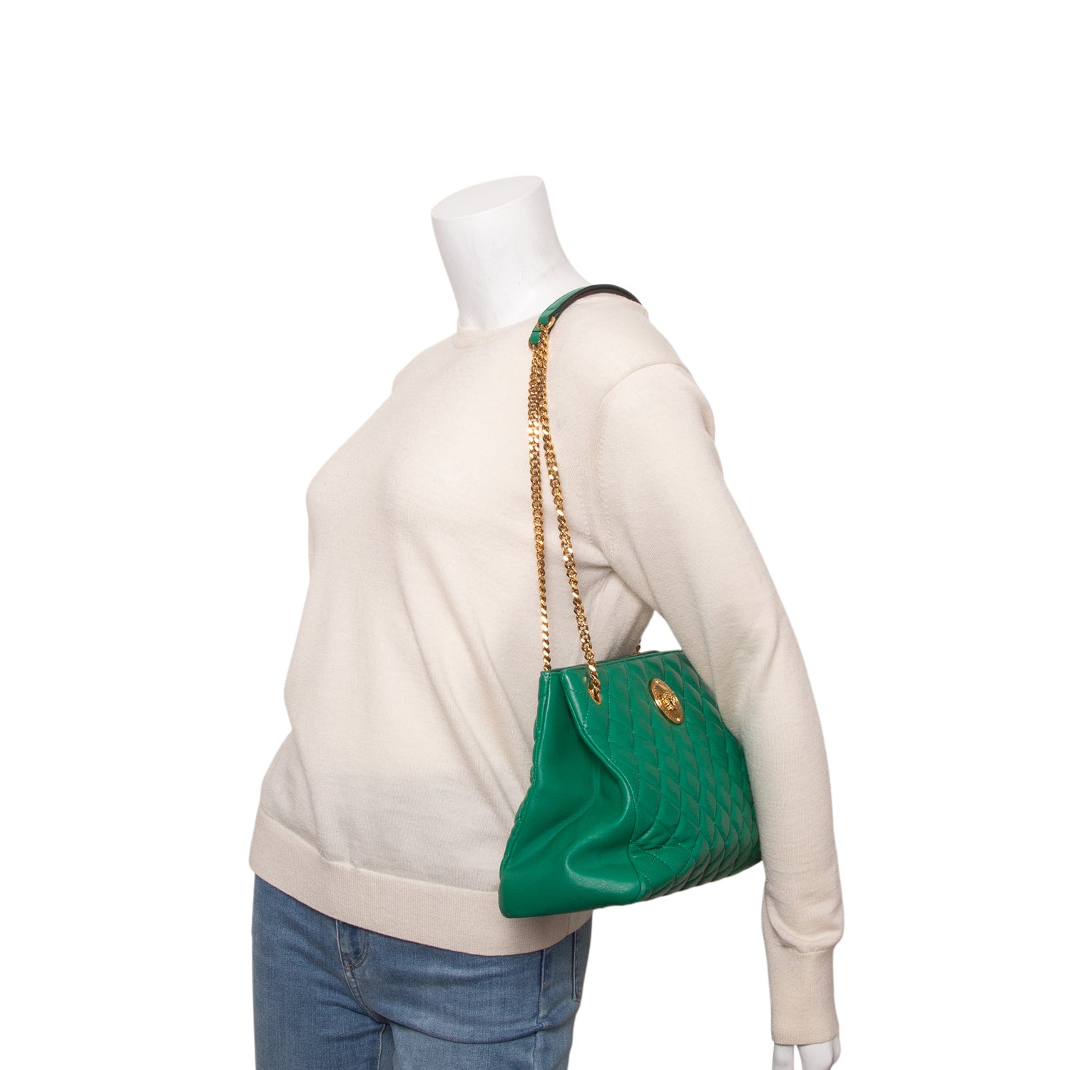 Versace Green Nappa Quilted Leather La Medusa Chain Shoulder Bag