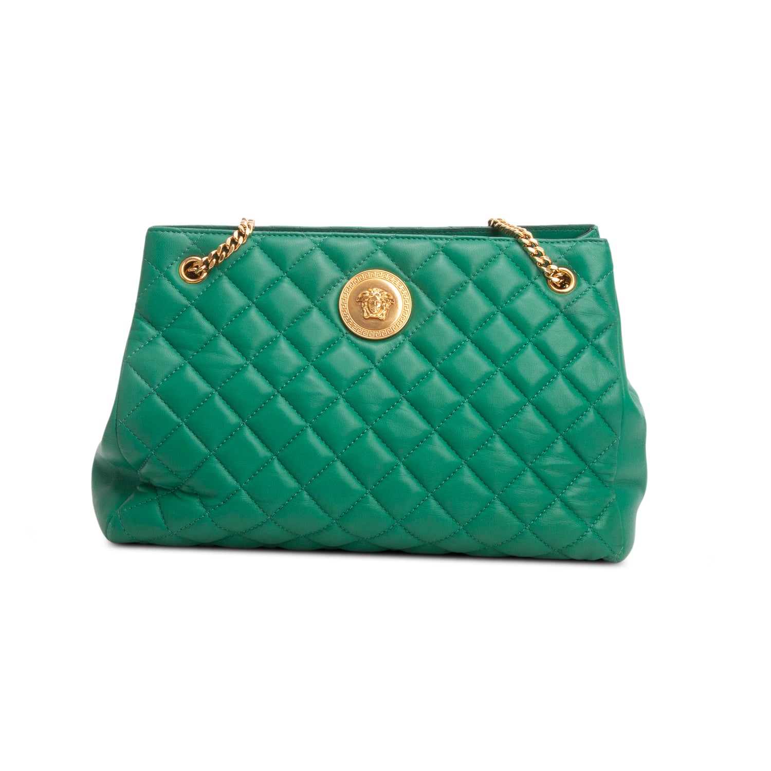 Versace Green Nappa Quilted Leather La Medusa Chain Shoulder Bag