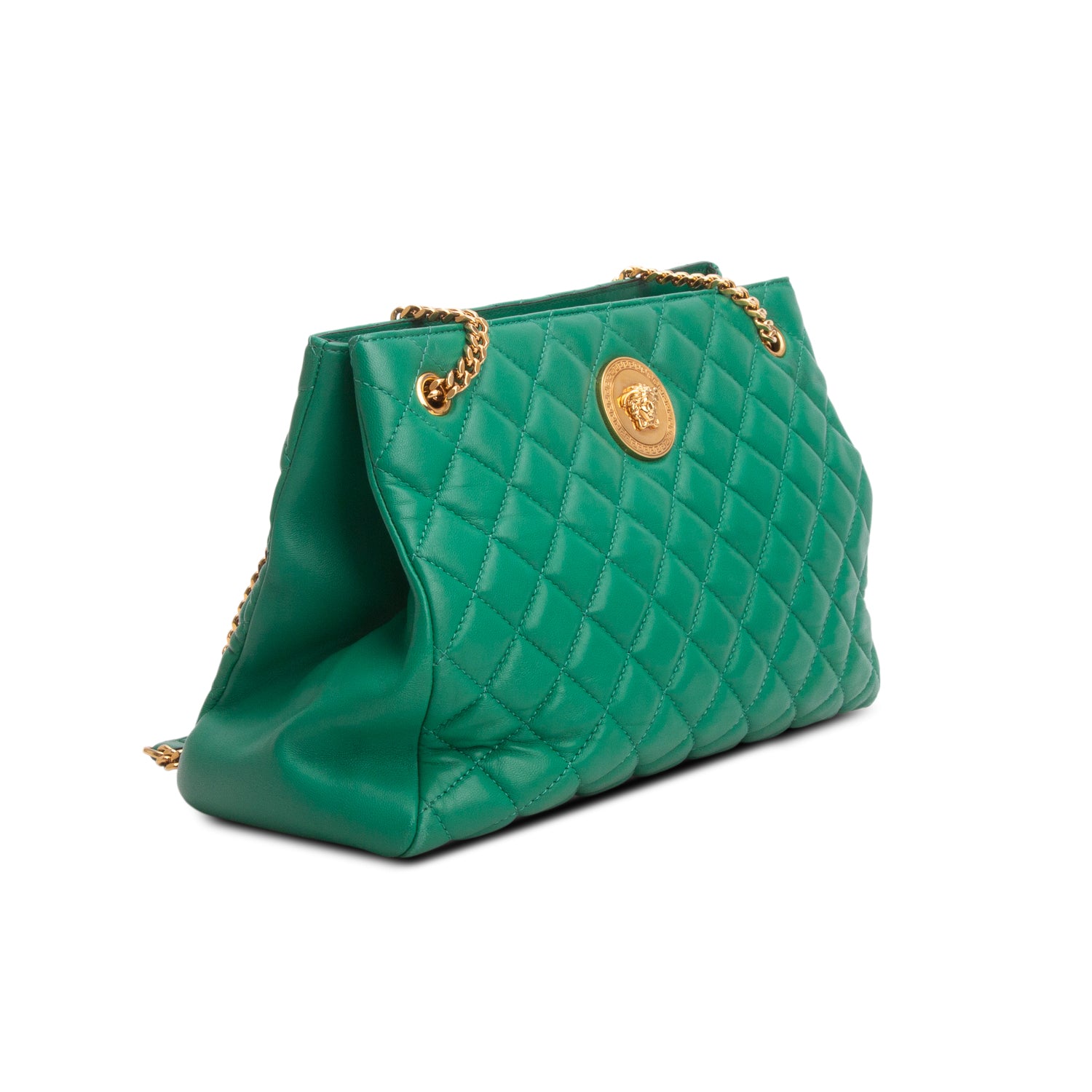 Versace Green Nappa Quilted Leather La Medusa Chain Shoulder Bag
