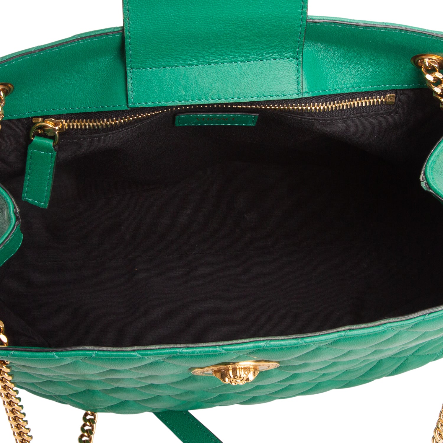 Versace Green Nappa Quilted Leather La Medusa Chain Shoulder Bag