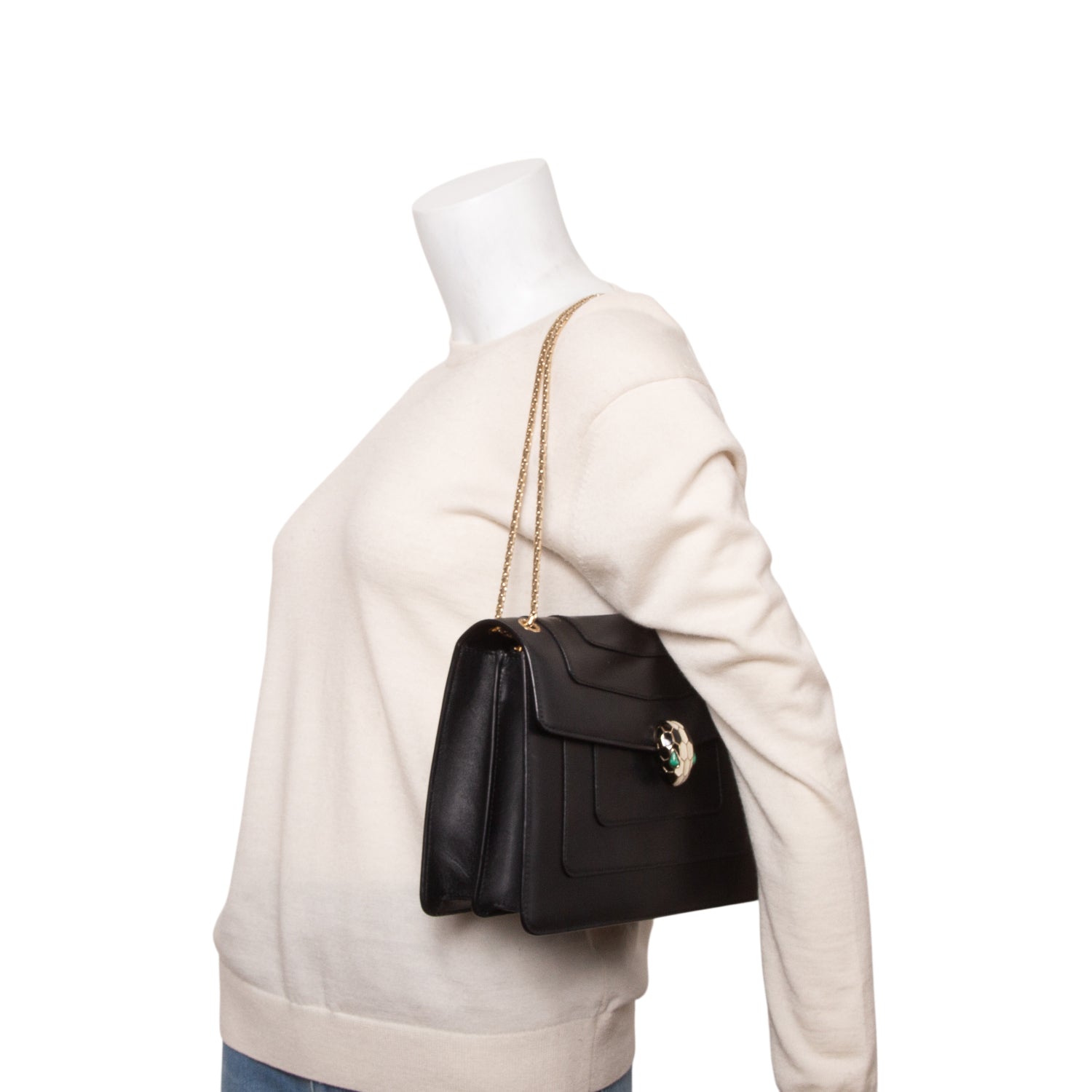 Bulgari Black Calfskin Leather Medium Serpenti Forever Bag
