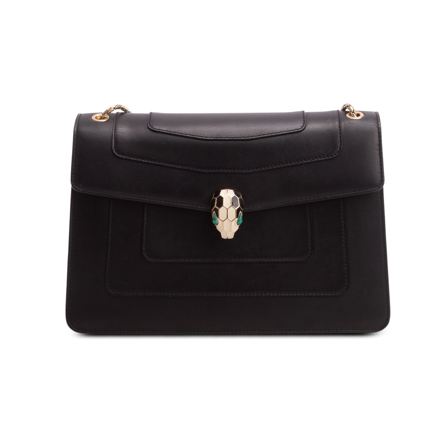 Bulgari Black Calfskin Leather Medium Serpenti Forever Bag
