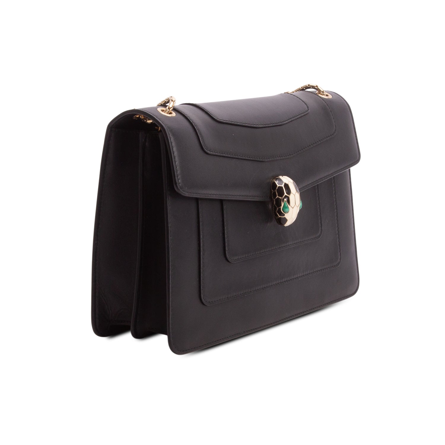 Bulgari Black Calfskin Leather Medium Serpenti Forever Bag