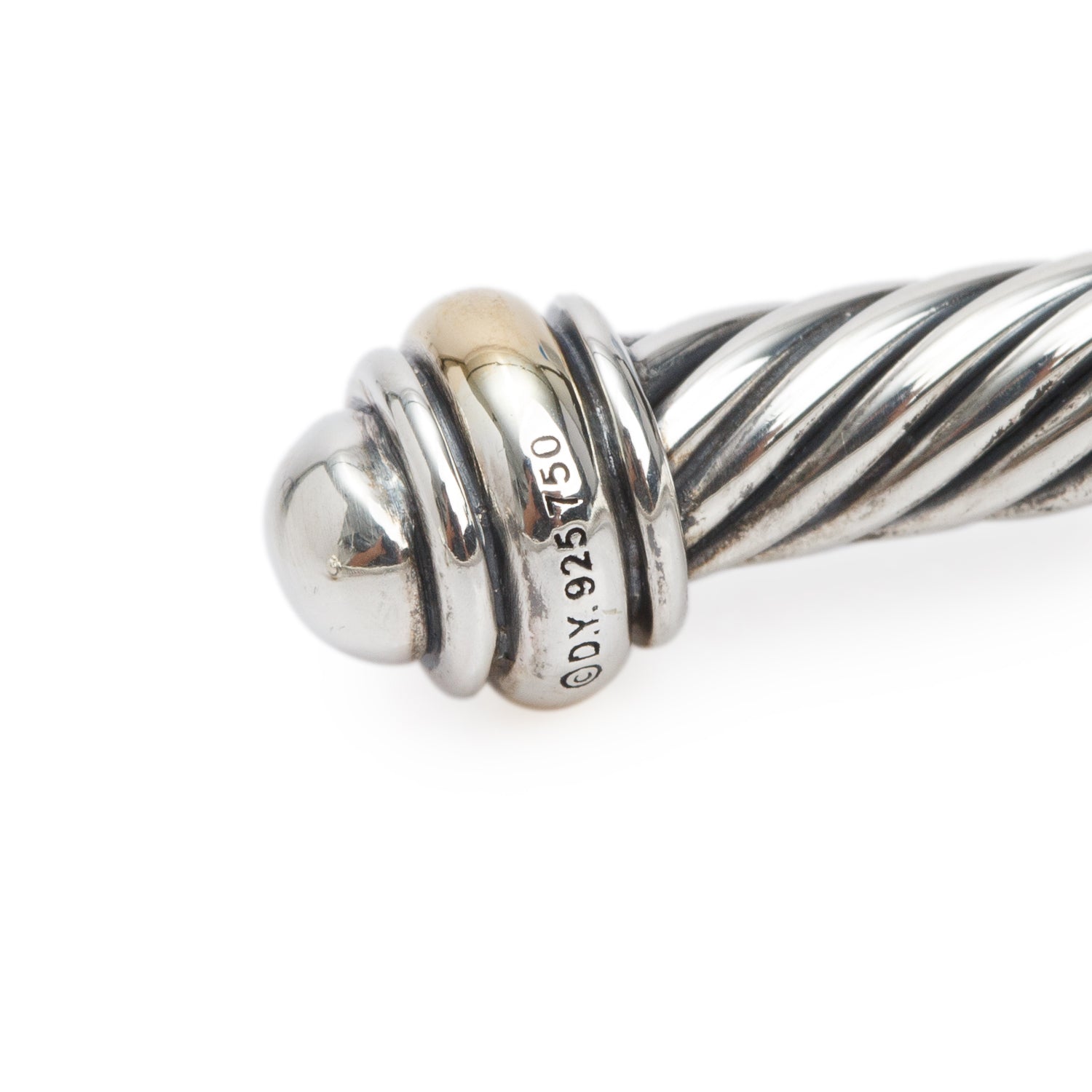 David Yurman Sterling Silver & 18k Yellow Gold 4MM Classic Cable Cuff Bracelet