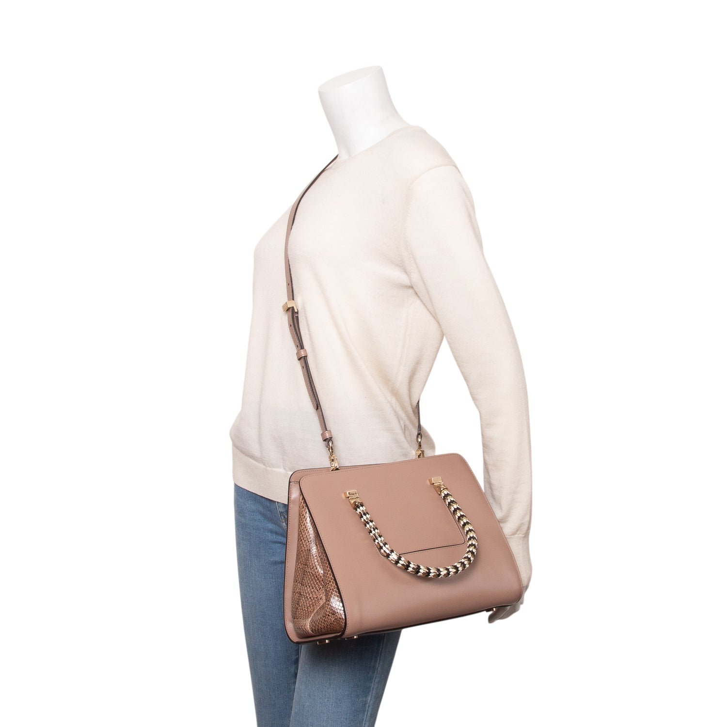 Bulgari Pink Leather & Karung Scaglie Tote w/ Strap