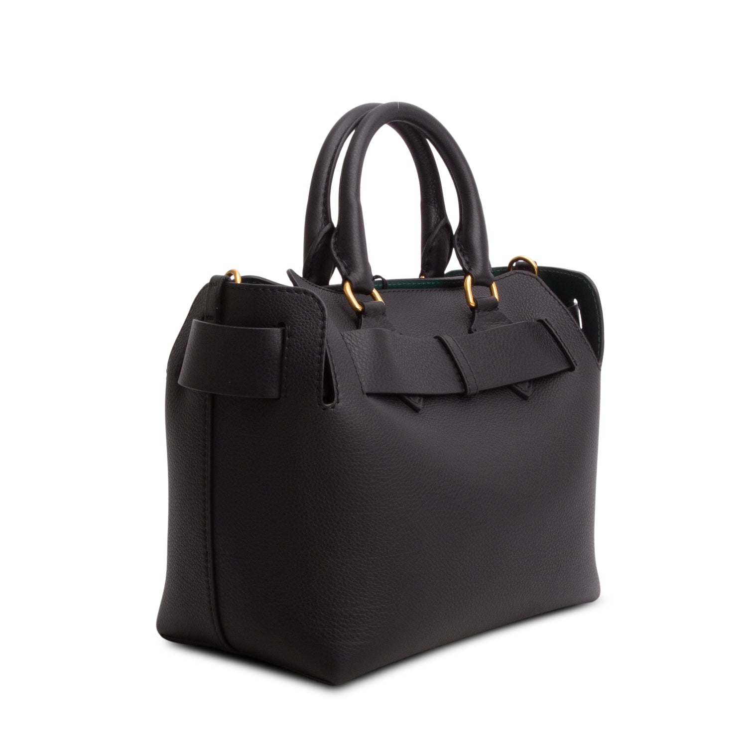 Burberry Black Grained Calfskin Leather Small Belt Tote Bag w/ Strap
