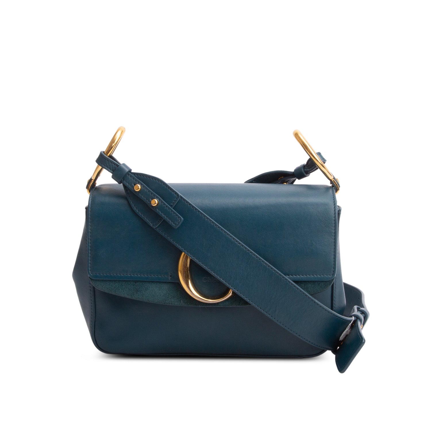 Chloe Blue Shiny Calfskin Suede Small C Double Carry Bag