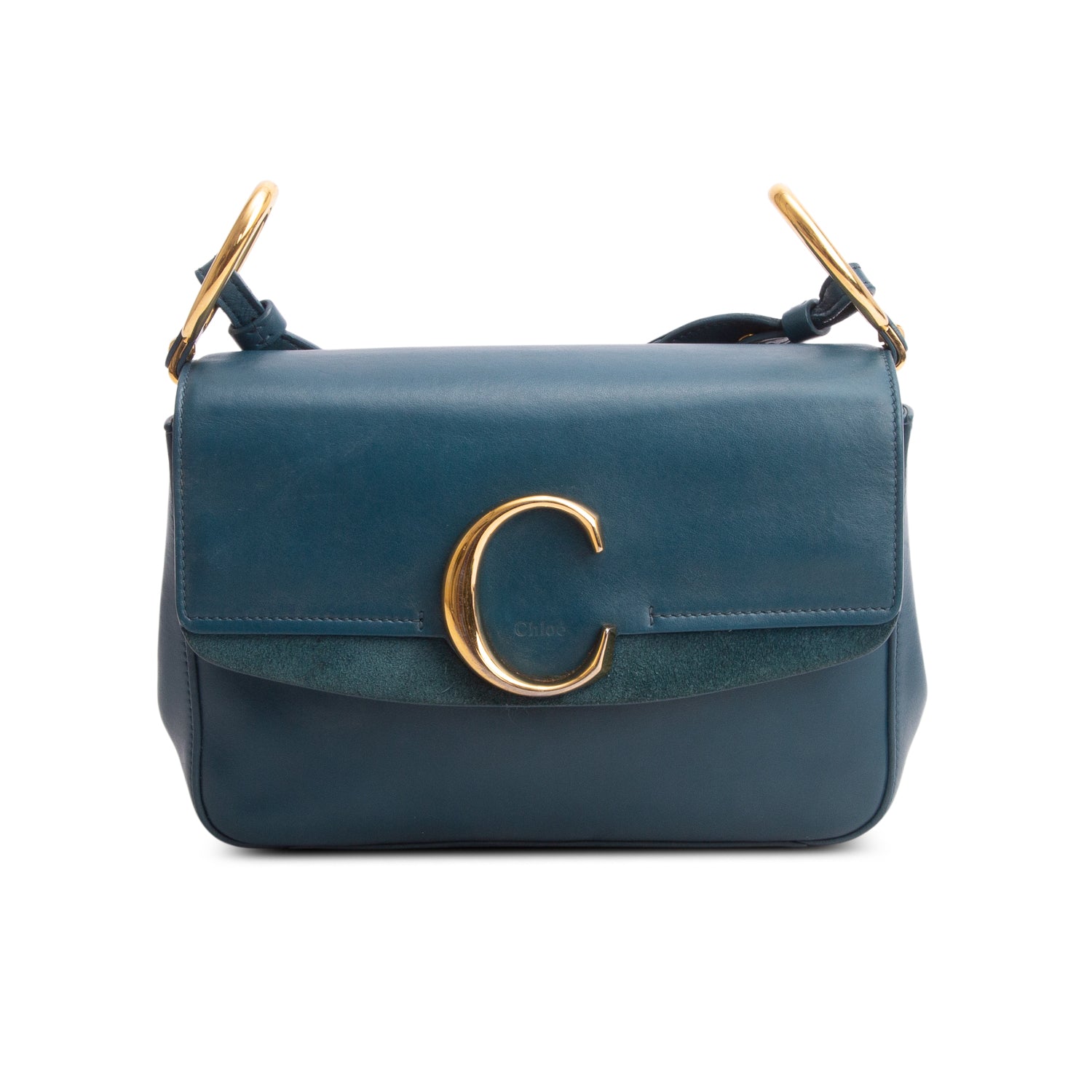 Chloe Blue Shiny Calfskin Suede Small C Double Carry Bag