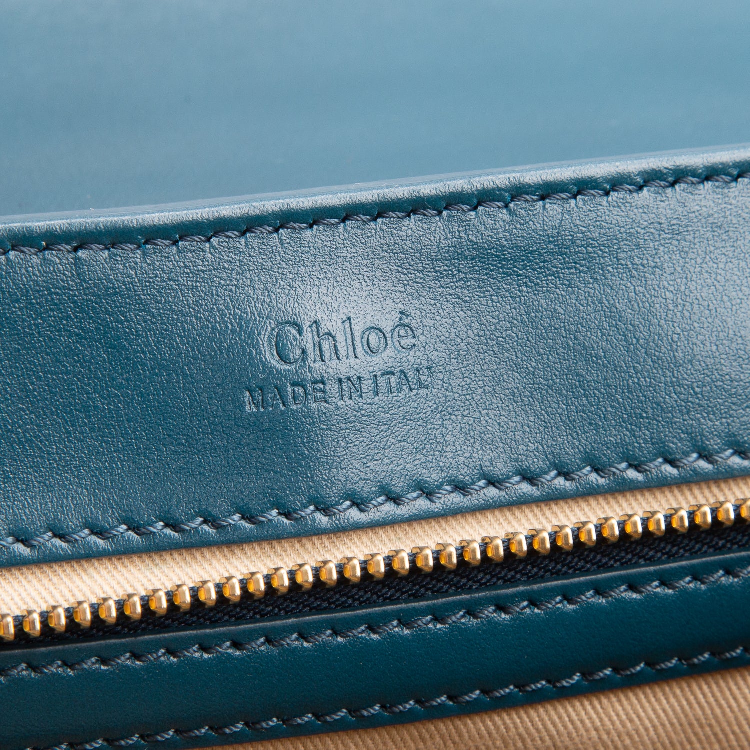 Chloe Blue Shiny Calfskin Suede Small C Double Carry Bag